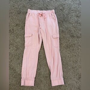 St. John's Bay Women's Pants Pink Cargo Jogger Linen Blend Cropped Size Small